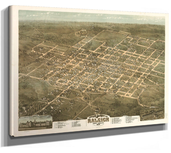 Bella Frye Home & Garden > Decor > Artwork Raleigh North Carolina Vintage Map Wall Art - Bird's Eye View City Canvas Art
