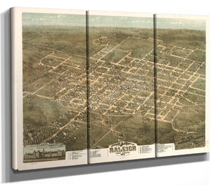 Bella Frye Home & Garden > Decor > Artwork Raleigh North Carolina Vintage Map Wall Art - Bird's Eye View City Canvas Art