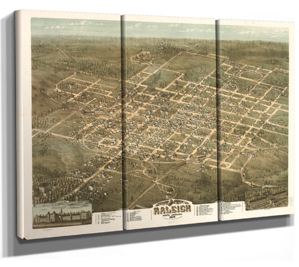 Bella Frye Home & Garden > Decor > Artwork Raleigh North Carolina Vintage Map Wall Art - Bird's Eye View City Canvas Art