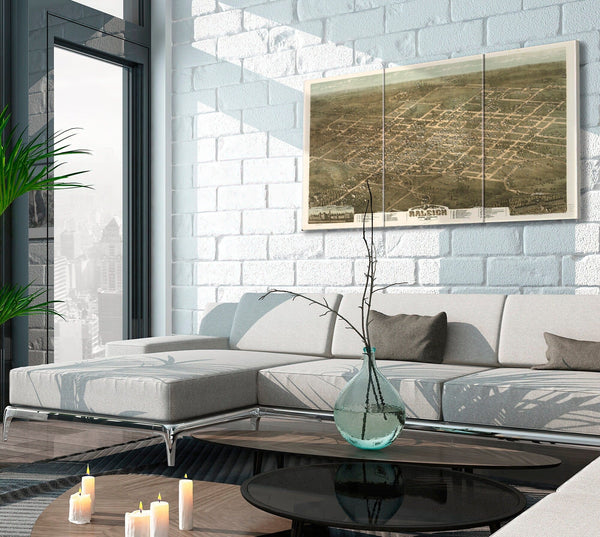 Bella Frye Home & Garden > Decor > Artwork Raleigh North Carolina Vintage Map Wall Art - Bird's Eye View City Canvas Art