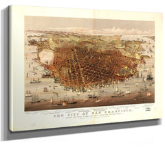 Bella Frye Home & Garden > Decor > Artwork San Francisco California Vintage Map Wall Art - Bird's Eye View City Canvas Art