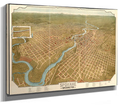 Bella Frye Home & Garden > Decor > Artwork Spokane Washington Vintage Map Wall Art - Bird's Eye View City Canvas Art