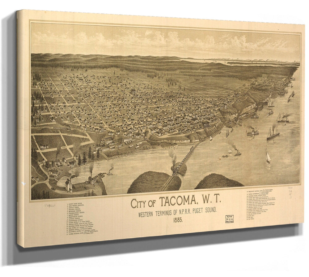 Bella Frye Home & Garden > Decor > Artwork Tacoma Washington Vintage Map Wall Art - Bird's Eye View City Canvas Art