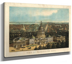 Bella Frye Home & Garden > Decor > Artwork Washington D.C. Capital Vintage Map Wall Art - Bird's Eye View City Canvas Art