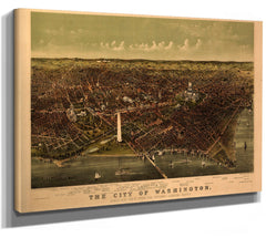 Bella Frye Home & Garden > Decor > Artwork Washington DC Vintage Map Wall Art - Bird's Eye View City Canvas Art
