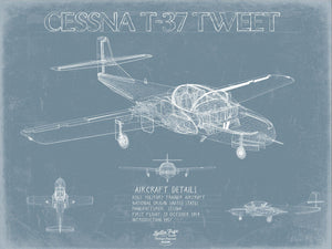 Bella Frye Cessna T-37 Tweet Aircraft Blueprint Wall Art - Original Airplane Print