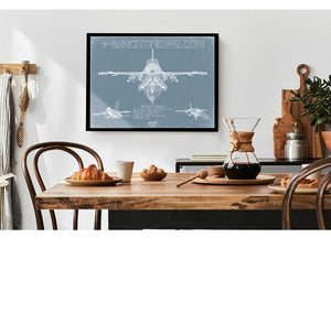 Bella Frye F-16 Aircraft Blueprint Wall Art - Original Fighter Plane Print