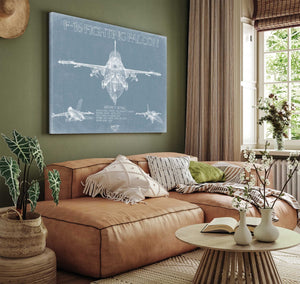 Bella Frye F-16 Aircraft Blueprint Wall Art - Original Fighter Plane Print