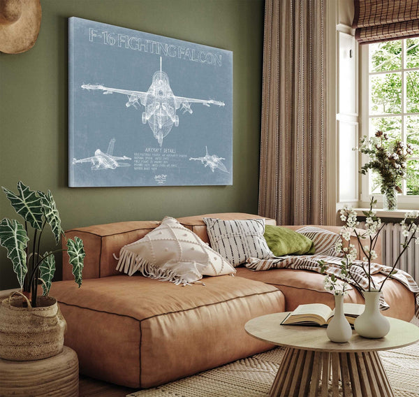 Bella Frye F-16 Aircraft Blueprint Wall Art - Original Fighter Plane Print