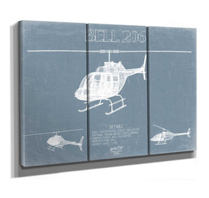 Bella Frye Bell 206 Helicopter Blueprint Wall Art - Original Aviation Print