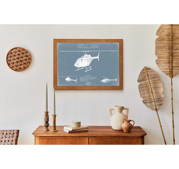 Bella Frye Bell 206 Helicopter Blueprint Wall Art - Original Aviation Print