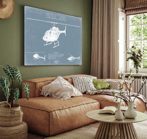 Bella Frye Bell 206 Helicopter Blueprint Wall Art - Original Aviation Print