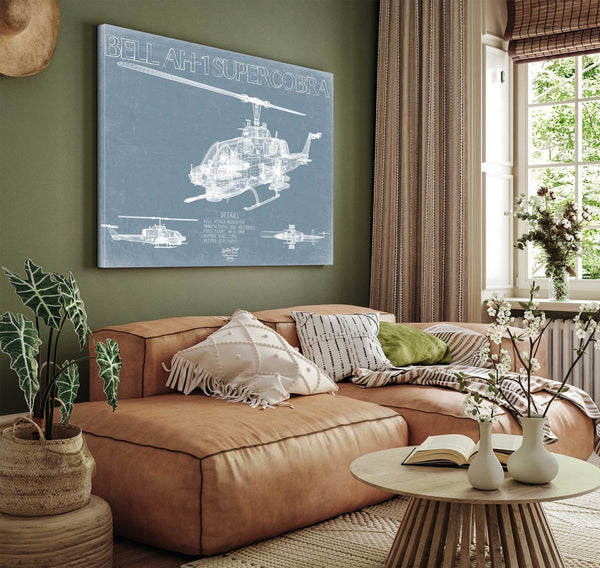 Bella Frye Bell AH-1 SuperCobra Helicopter Blueprint Wall Art - Original Aviation Print