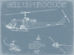 Bella Frye Bell UH-1 Iroquois Helicopter Blueprint Wall Art - Original Aviation Print