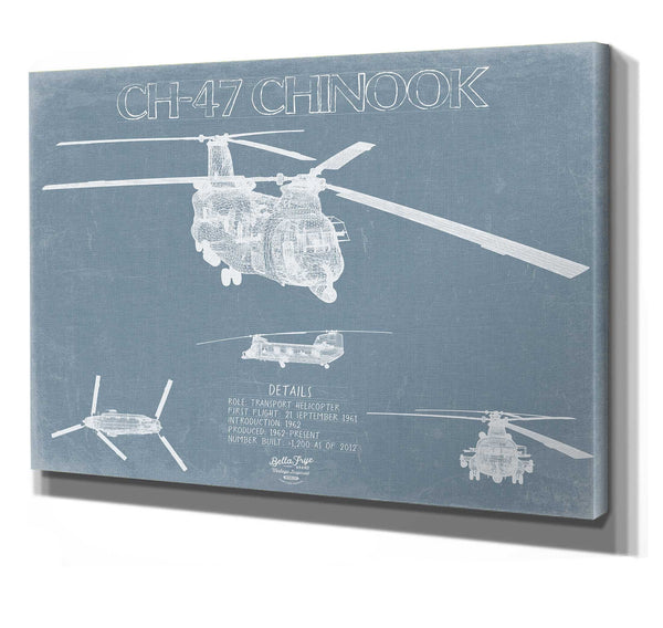 Bella Frye 14" x 11" / Stretched Canvas Wrap Boeing CH-47 Chinook Helicopter Blueprint Wall Art - Original Aviation Print