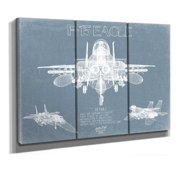 Bella Frye F-15 Eagle Aircraft Blueprint Wall Art - Original Fighter Plane Print