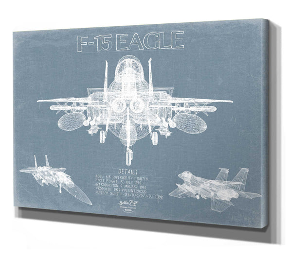 Bella Frye F-15 Eagle Aircraft Blueprint Wall Art - Original Fighter Plane Print