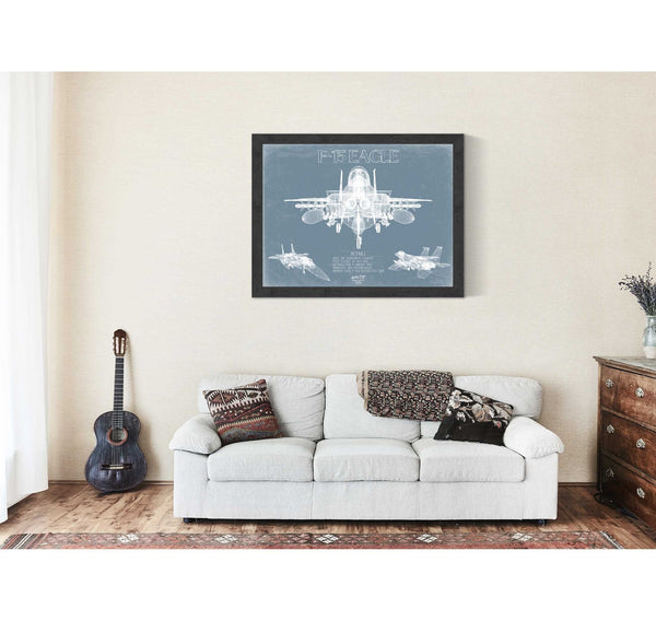 Bella Frye F-15 Eagle Aircraft Blueprint Wall Art - Original Fighter Plane Print