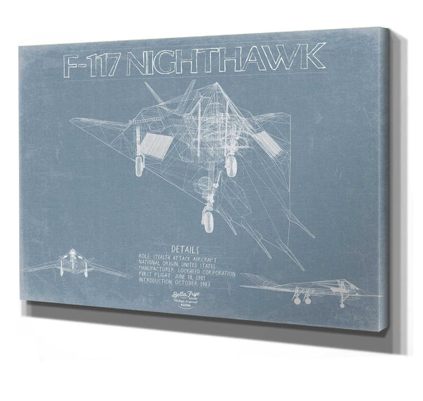 Bella Frye F-117 Nighthawk Aircraft Blueprint Wall Art - Original Fighter Plane Print