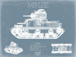 Bella Frye M3-Lee Tank Blueprint Wall Art - Original Military Print