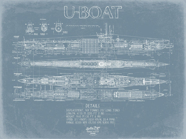 Bella Frye U-Boat Blueprint Wall Art - Original Nautical Print