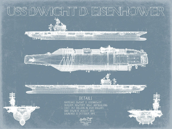 Bella Frye USS Dwight D Eisenhower CVN-69 Blueprint Wall Art - Original Carrier Print