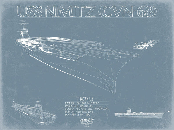 Bella Frye USS Nimitz CVN-68 Blueprint Wall Art - Original Carrier Print