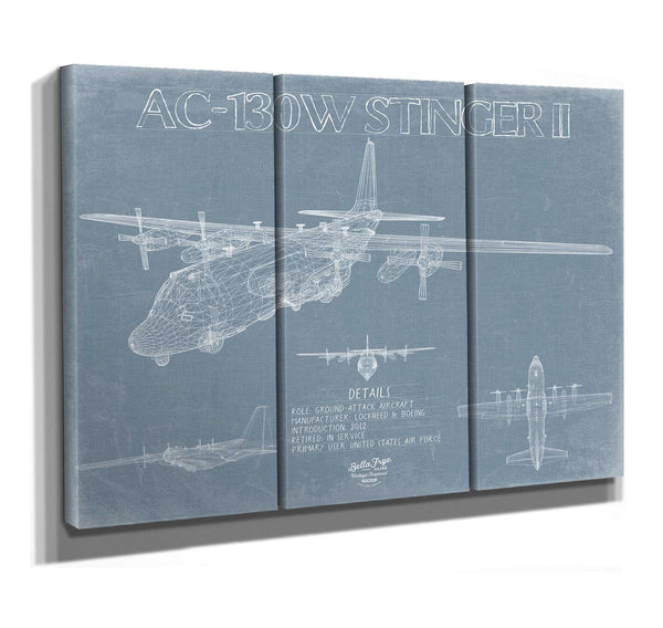 Bella Frye AC-130W Stinger II Aircraft Blueprint Wall Art - Original Aviation Plane Print