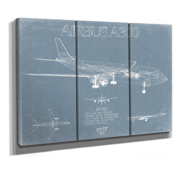 Bella Frye Airbus A300 Aircraft Blueprint Wall Art - Original Aviation Plane Print