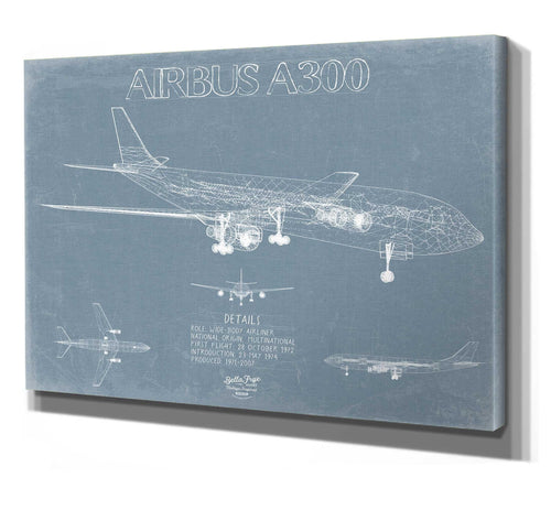 Bella Frye Airbus A300 Aircraft Blueprint Wall Art - Original Aviation Plane Print