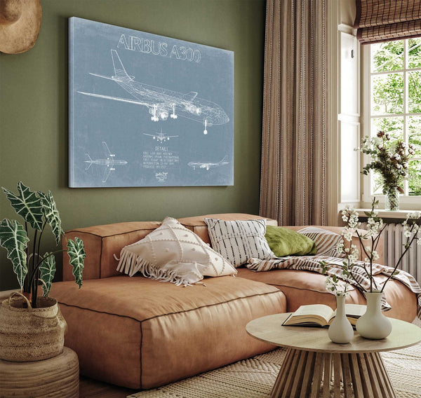 Bella Frye Airbus A300 Aircraft Blueprint Wall Art - Original Aviation Plane Print