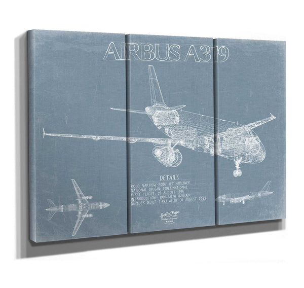 Bella Frye Airbus A319 Aircraft Blueprint Wall Art - Original Aviation Plane Print