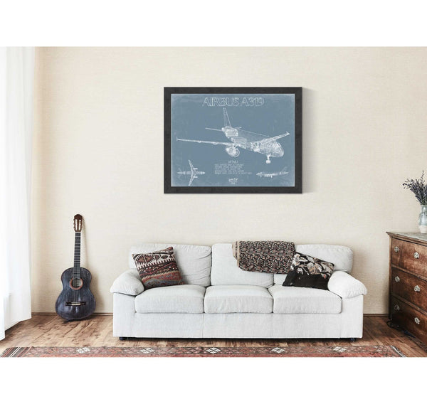 Bella Frye Airbus A319 Aircraft Blueprint Wall Art - Original Aviation Plane Print