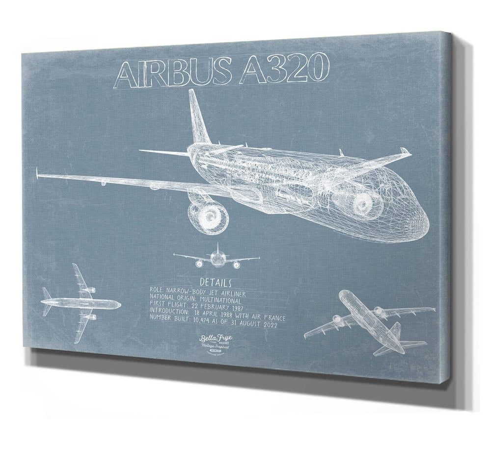 Bella Frye Airbus A320 Aircraft Blueprint Wall Art - Original Aviation Plane Print