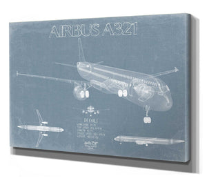 Bella Frye Airbus A321 Aircraft Blueprint Wall Art - Original Aviation Plane Print