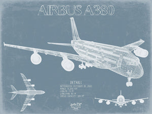 Bella Frye Airbus A380 Aircraft Blueprint Wall Art - Original Aviation Plane Print