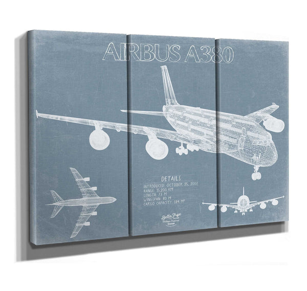 Bella Frye Airbus A380 Aircraft Blueprint Wall Art - Original Aviation Plane Print