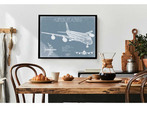 Bella Frye Airbus A380 Aircraft Blueprint Wall Art - Original Aviation Plane Print