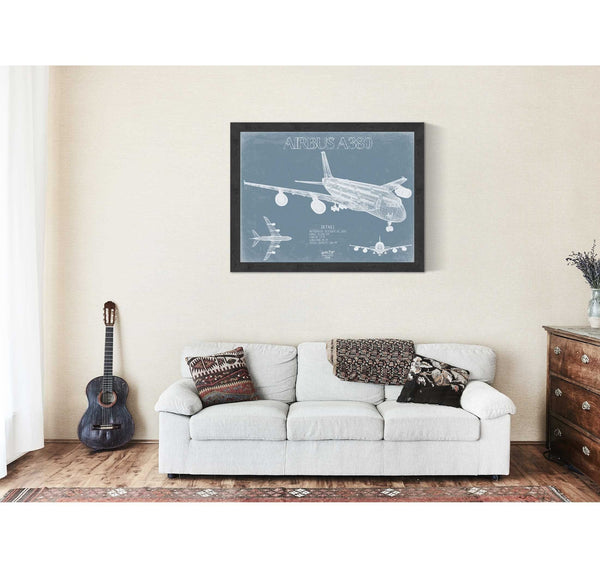 Bella Frye Airbus A380 Aircraft Blueprint Wall Art - Original Aviation Plane Print