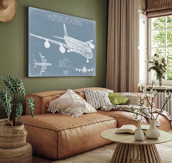 Bella Frye Airbus A380 Aircraft Blueprint Wall Art - Original Aviation Plane Print