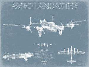 Bella Frye Avro Lancaster Aircraft Blueprint Wall Art - Original Aviation Plane Print