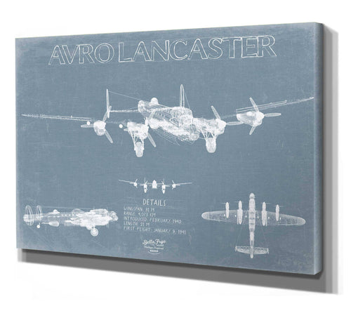 Bella Frye 14" x 11" / Stretched Canvas Wrap Avro Lancaster Aircraft Blueprint Wall Art - Original Aviation Plane Print