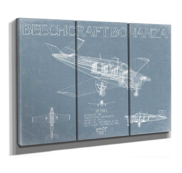 Bella Frye Beechcraft Bonanza Aircraft Blueprint Wall Art - Original Aviation Plane Print