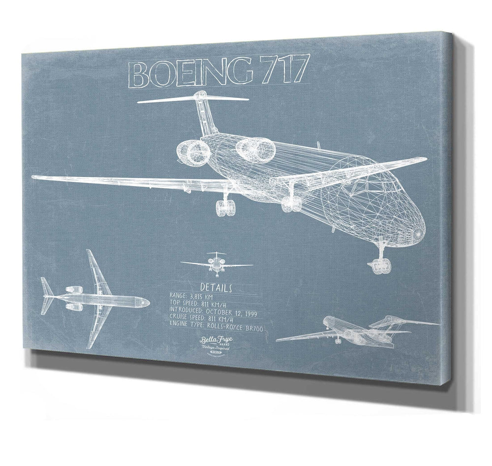 Bella Frye 14" x 11" / Stretched Canvas Wrap Boeing 717 Aircraft Blueprint Wall Art - Original Aviation Plane Print