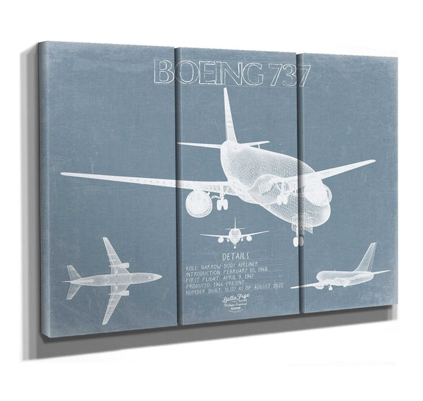 Bella Frye Boeing 737 Aircraft Blueprint Wall Art - Original Aviation Plane Print