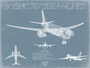 Bella Frye Boeing 787 Dreamliner Aircraft Blueprint Wall Art - Original Aviation Plane Print