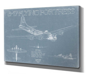 Bella Frye 14" x 11" / Stretched Canvas Wrap B-17 Flying Fortress Aircraft Blueprint Wall Art - Original Aviation Plane Print