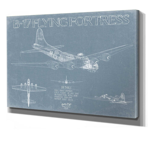 Bella Frye 14" x 11" / Stretched Canvas Wrap B-17 Flying Fortress Aircraft Blueprint Wall Art - Original Aviation Plane Print