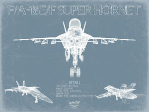 Bella Frye Boeing F/A 18E/F Super Hornet Aircraft Blueprint Wall Art - Original Aviation Plane Print