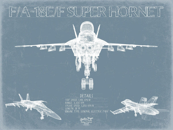 Bella Frye Boeing F/A 18E/F Super Hornet Aircraft Blueprint Wall Art - Original Aviation Plane Print